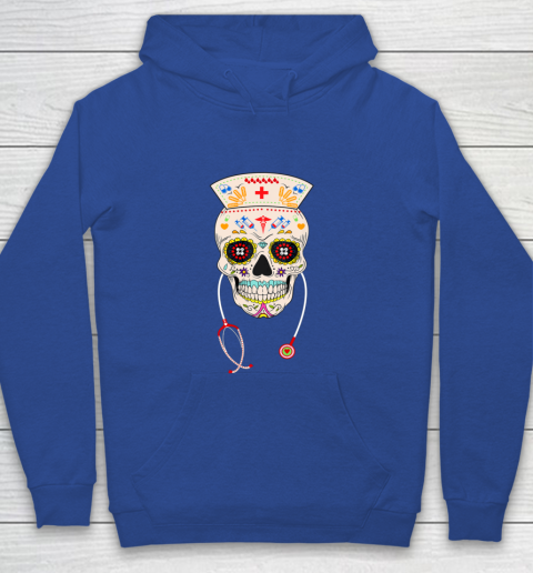 Nurse Sugar Skull Shirt Halloween Day Of The Dead Dia De Los Youth Hoodie 6