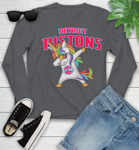 Detroit Pistons NBA Basketball Funny Unicorn Dabbing Sports Youth Long Sleeve 8