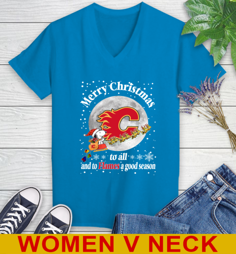 Calgary Flames Merry Christmas To All And To Flames A Good Season NHL Hockey Sports Women's V-Neck T-Shirt 7