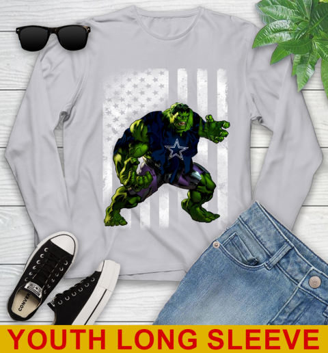 Dallas Cowboys Hulk Marvel Avengers NFL Football American Flag Youth Long Sleeve 5