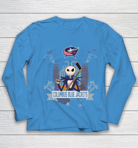 NHL Columbus Blue Jackets Hockey Jack Skellington Halloween Youth Long Sleeve 5