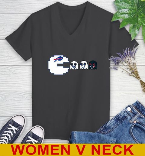 Buffalo Bills NFL Football Pac Man Champion Women's V-Neck T-Shirt 9