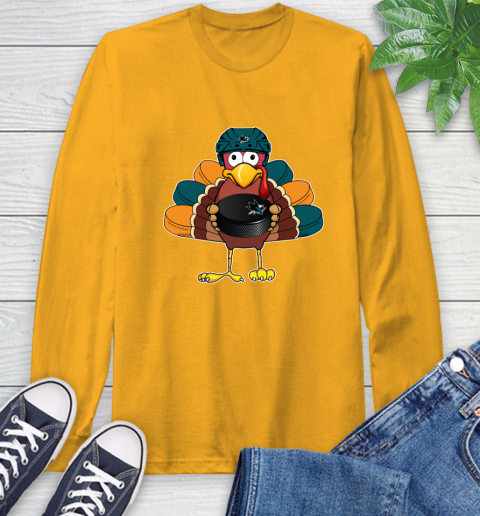 San Jose Sharks Turkey Thanksgiving Day Long Sleeve T-Shirt 3