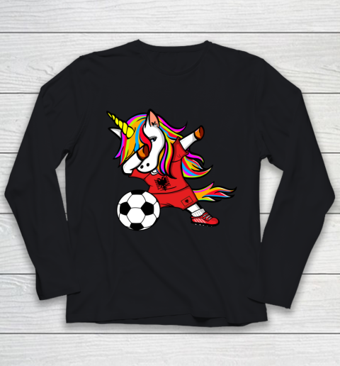 Dabbing Unicorn Albania Football Albanian Flag Soccer Youth Long Sleeve