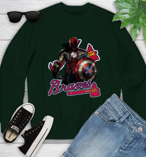MLB Captain America Thor Spider Man Hawkeye Avengers Endgame Baseball Atlanta Braves Youth Sweatshirt 10