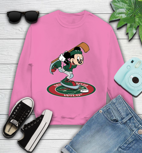 NHL Hockey Minnesota Wild Cheerful Mickey Disney Shirt Youth Sweatshirt 6