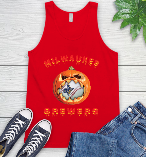 MLB Milwaukee Brewers Halloween Pumpkin Baseball Sports Tank Top 6