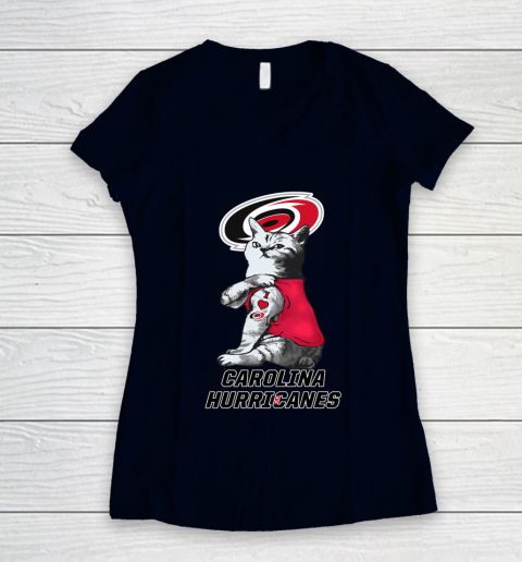 NHL My Cat Loves Carolina Hurricanes Hockey Women's V-Neck T-Shirt 2