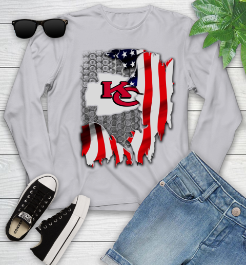 Kansas City Chiefs NFL Football American Flag Youth Long Sleeve 5