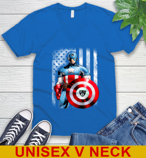 Brooklyn Nets NBA Basketball Captain America Marvel Avengers American Flag Shirt V-Neck T-Shirt 5