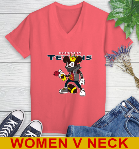 Houston Texans NFL Football Mickey Peace Sign Sports Women's V-Neck T-Shirt 7