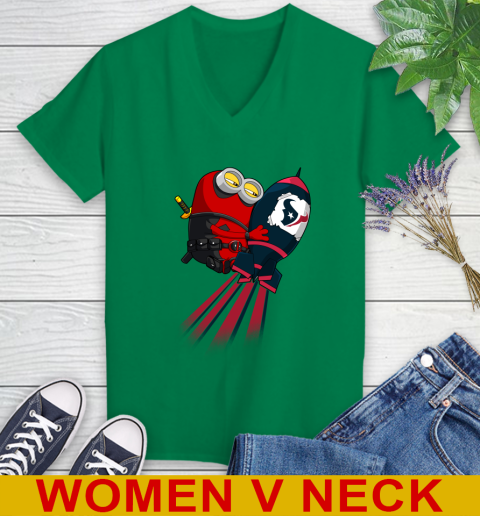 NFL Football Houston Texans Deadpool Minion Marvel Shirt Women's V-Neck T-Shirt 5
