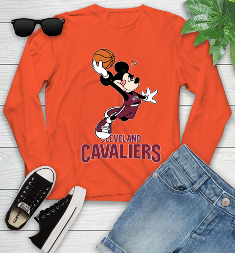 NBA Basketball Cleveland Cavaliers Cheerful Mickey Mouse Shirt Youth Long Sleeve 4
