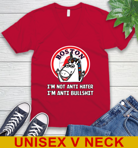 Boston Red Sox MLB Baseball Unicorn I'm Not Anti Hater I'm Anti Bullshit V-Neck T-Shirt 7