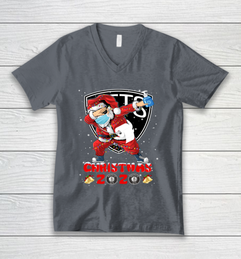 Brooklyn Nets Funny Santa Claus Dabbing Christmas 2020 NBA V-Neck T-Shirt 4