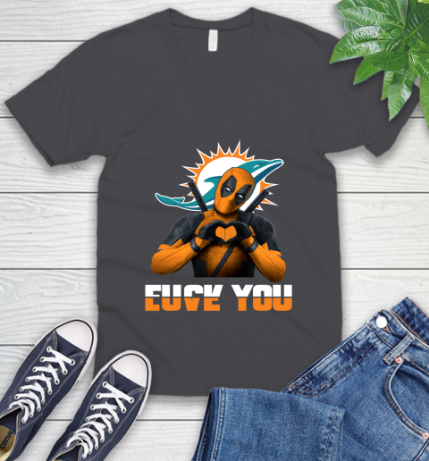 NHL Miami Dolphins Deadpool Love You Fuck You Football Sports V-Neck T-Shirt 4