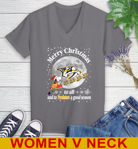 Nashville Predators Merry Christmas To All And To Predators A Good Season NHL Hockey Sports Women's V-Neck T-Shirt 11