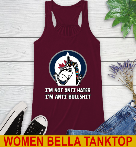 Winnipeg Jets NHL Hockey Unicorn I'm Not Anti Hater I'm Anti Bullshit Racerback Tank 3