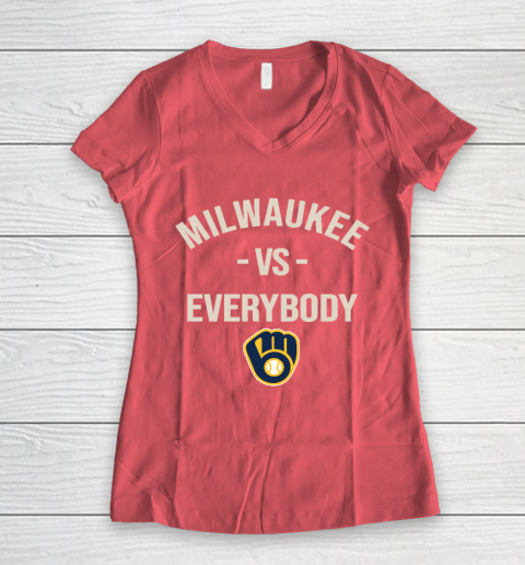 Milwaukee Brewers Vs Everybody Women's V-Neck T-Shirt 4