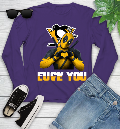 NHL Pittsburgh Penguins Deadpool Love You Fuck You Hockey Sports Youth Long Sleeve 4
