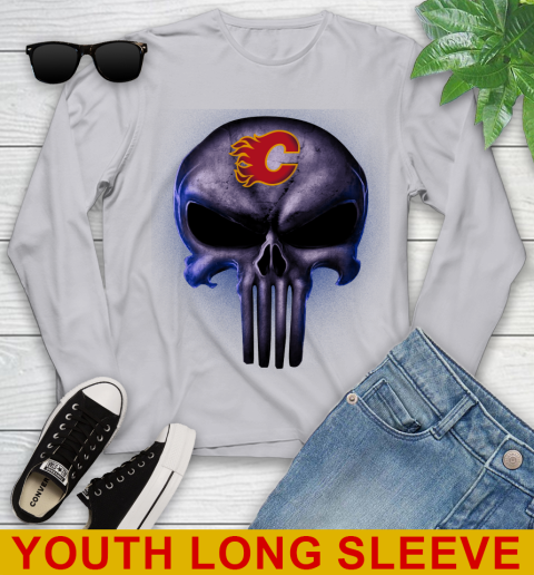 Calgary Flames NHL Hockey Punisher Skull Sports Youth Long Sleeve 5