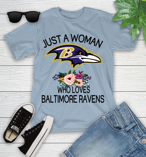 NFL Just A Woman Who Loves Baltimore Ravens Football Sports Youth T-Shirt 6