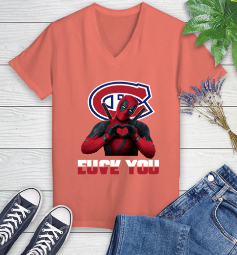 NHL Montreal Canadiens Deadpool Love You Fuck You Hockey Sports Women's V-Neck T-Shirt 6