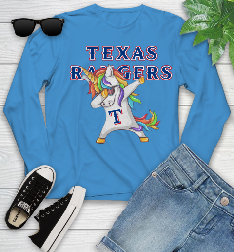 Texas Rangers MLB Baseball Funny Unicorn Dabbing Sports Youth Long Sleeve 7