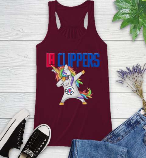 LA Clippers NBA Basketball Funny Unicorn Dabbing Sports Racerback Tank 3