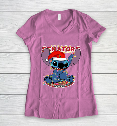 Ottawa Senators NHL Hockey noel stitch Christmas Women's V-Neck T-Shirt 8