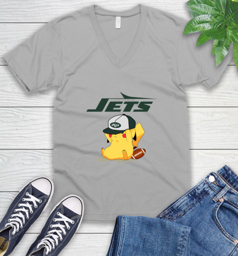 NFL Pikachu Football Sports New York Jets V-Neck T-Shirt 4