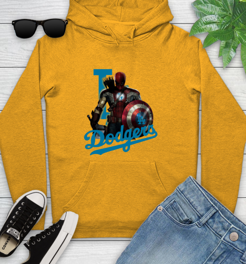 MLB Captain America Thor Spider Man Hawkeye Avengers Endgame Baseball Los Angeles Dodgers Youth Hoodie 3