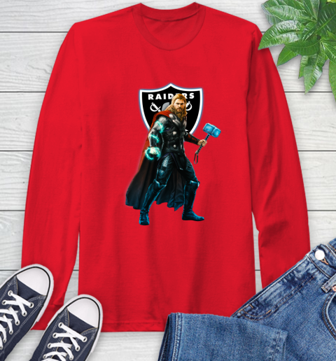NFL Thor Avengers Endgame Football Oakland Raiders Long Sleeve T-Shirt 10