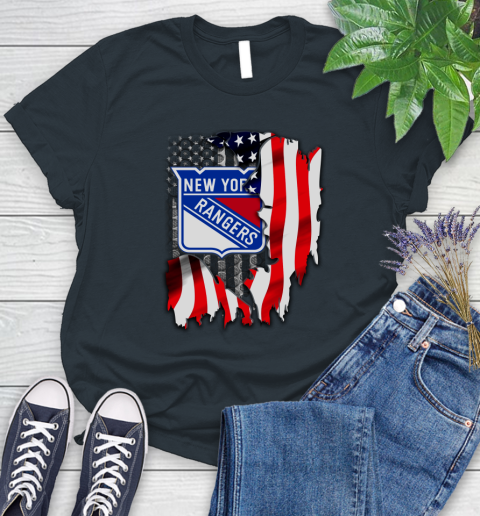 New York Rangers NHL Hockey American Flag Women's T-Shirt 8
