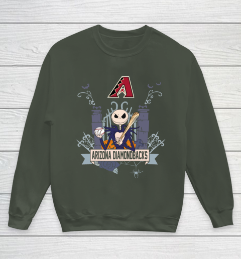 MLB Arizona Diamondbacks Baseball Jack Skellington Halloween Youth Sweatshirt 8