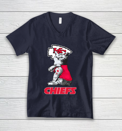 NFL Football My Cat Loves Kansas City Chiefs V-Neck T-Shirt 2