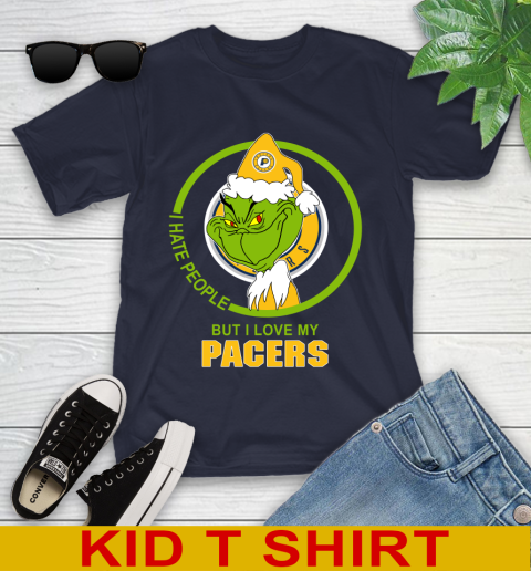 Indiana Pacers NBA Christmas Grinch I Hate People But I Love My Favorite Basketball Team Youth T-Shirt 3