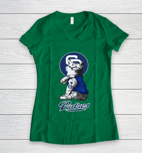 MLB Baseball My Cat Loves San Diego Padres Women's V-Neck T-Shirt 3