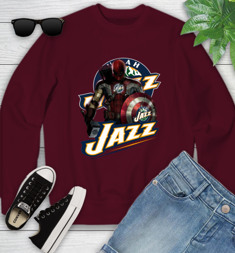 Utah Jazz NBA Basketball Captain America Thor Spider Man Hawkeye Avengers Youth Sweatshirt 5