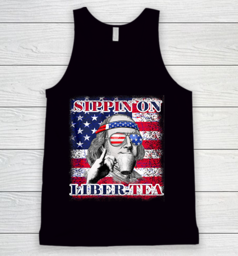 Sippin on Liberty 4th of July Men Ben Franklin Flag Funny Tank Top