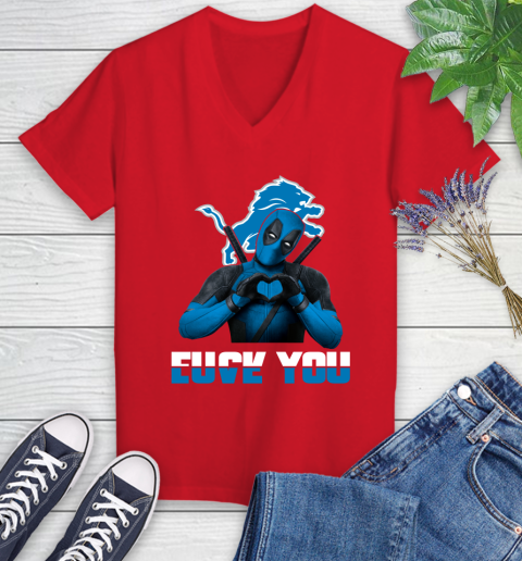 NHL Detroit Lions Deadpool Love You Fuck You Football Sports Women's V-Neck T-Shirt 11