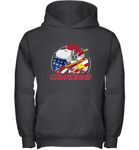 3lgv montreal canadienssnoopy and woodstock nhl youth hoodie 43 front black