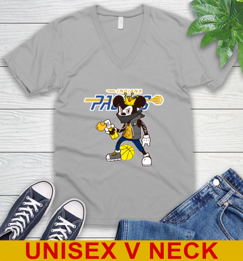 Indiana Pacers NBA Basketball Mickey Peace Sign Sports V-Neck T-Shirt - Image 5