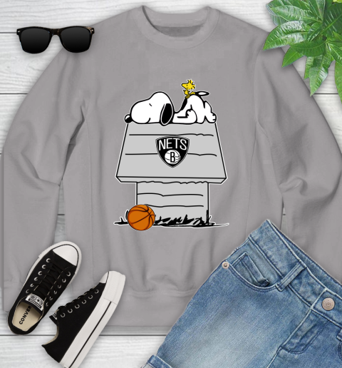 Brooklyn Nets NBA Basketball Snoopy Woodstock The Peanuts Movie Youth Sweatshirt 4
