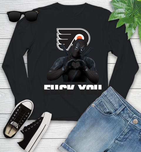 NHL Philadelphia Flyers Deadpool Love You Fuck You Hockey Sports Youth Long Sleeve