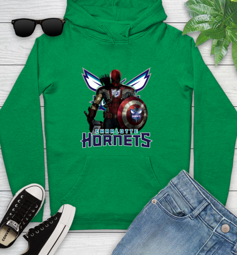 Charlotte Hornets NBA Basketball Captain America Thor Spider Man Hawkeye Avengers Youth Hoodie 7