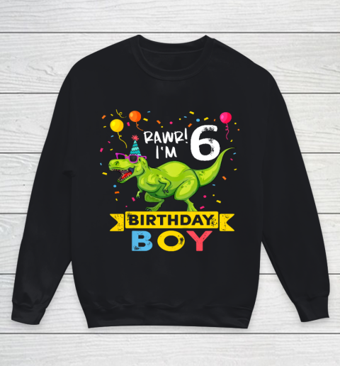 Kids 6 Year Old Shirt 2nd Birthday Boy T Rex Dinosaur Youth Sweatshirt