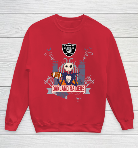 NFL Oakland Raiders Football Jack Skellington Halloween Youth Sweatshirt 7