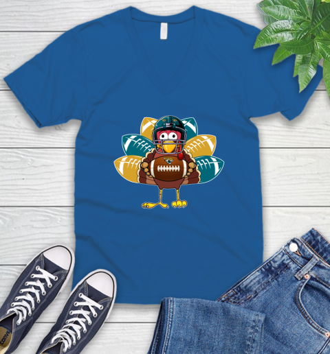 Jacksonville Jaguars Turkey Thanksgiving Day V-Neck T-Shirt 6