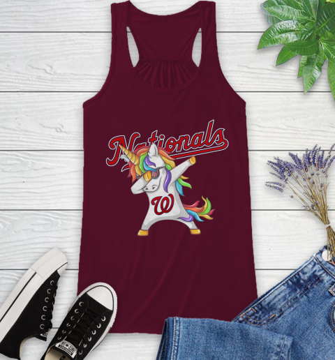 Washington Nationals MLB Baseball Funny Unicorn Dabbing Sports Racerback Tank 3